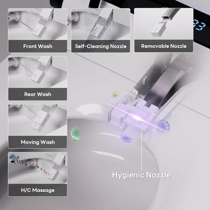Revolutionary Smart Toilet with Built-In Bidet: Auto Open/Close, Foot Sensor, 1000g MaP Flushing Power, ADA Comfort Height, and Ambient Lighting for Ultimate Comfort and Hygiene