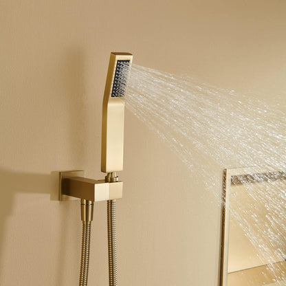 Elevate Your Shower Experience with the 10-Inch Brushed Gold Rain Shower Combo Set - Wall Mounted Bathroom Faucet with Hand Shower