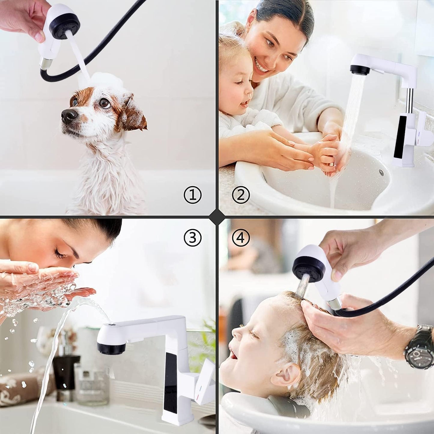 Transform Your Bathroom with the Modern LED Bathroom Faucet - Pull Out Sprayer & Temperature Display for Ultimate Convenience