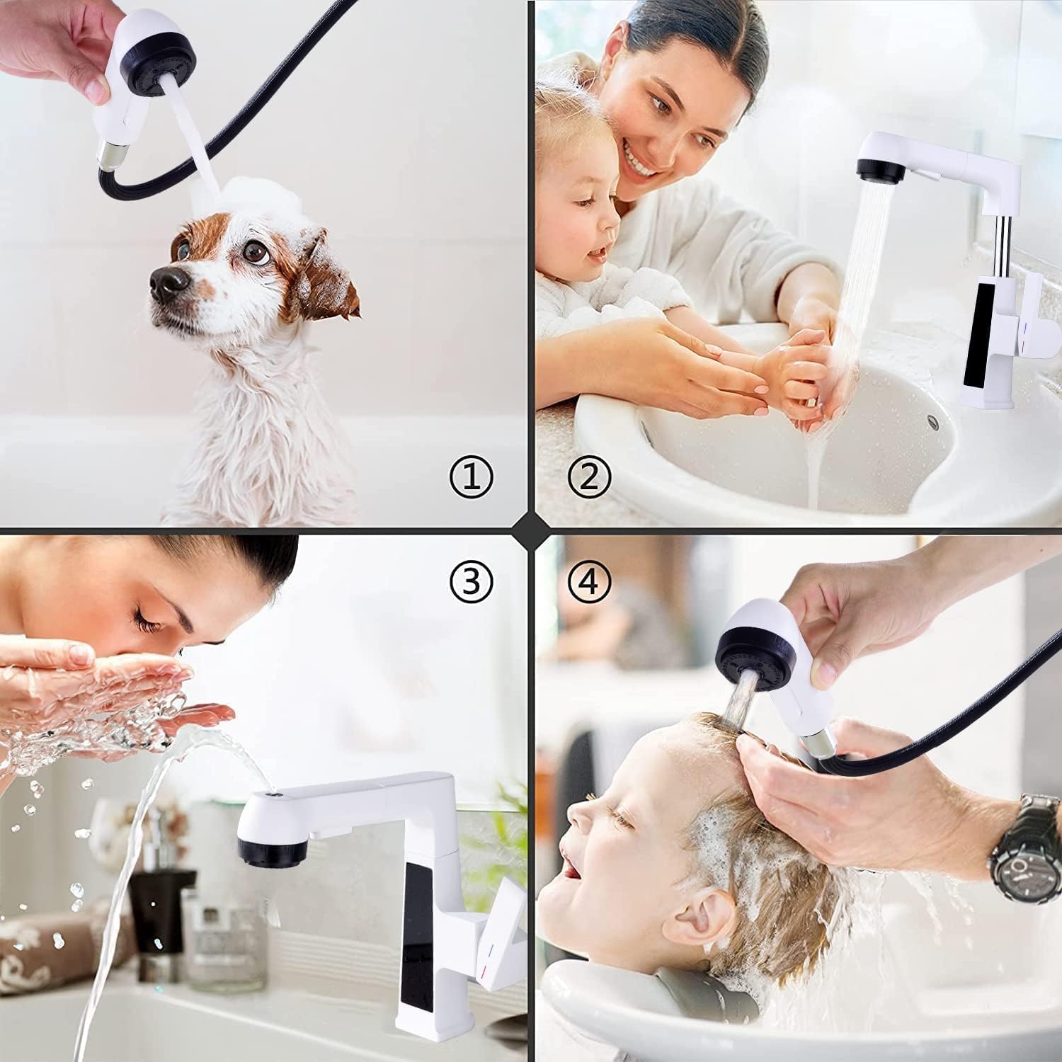 Transform Your Bathroom with the Modern LED Bathroom Faucet - Pull Out Sprayer & Temperature Display for Ultimate Convenience