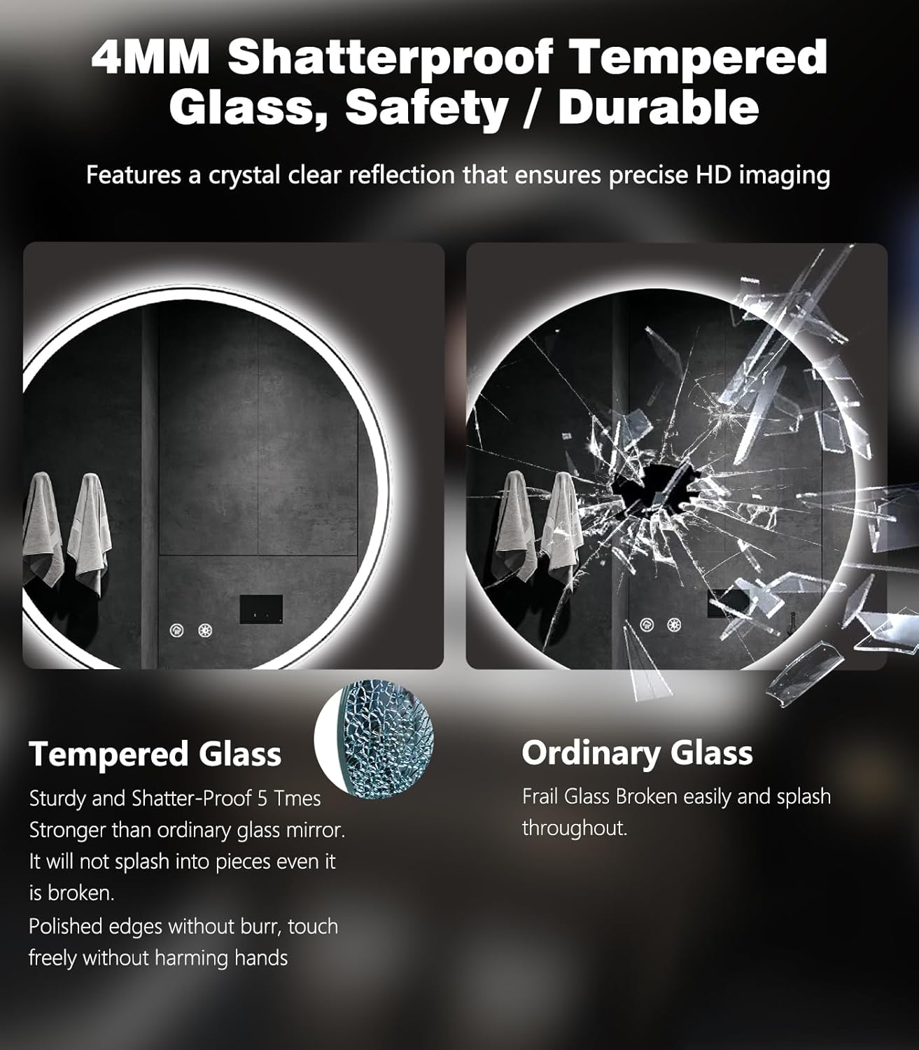 Transform Your Bathroom with Our 24-Inch Round LED Mirror – Anti-Fog, Dimmable Lighting, and Memory Function for a Spa-Like Experience