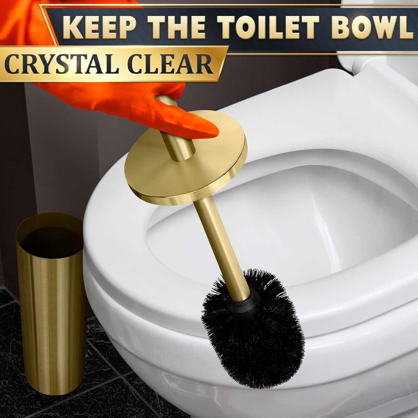 Elevate Your Bathroom with Our Luxurious Gold Toilet Brush and Holder Set - Durable Stainless Steel Design with Replaceable Head and Splash Protection