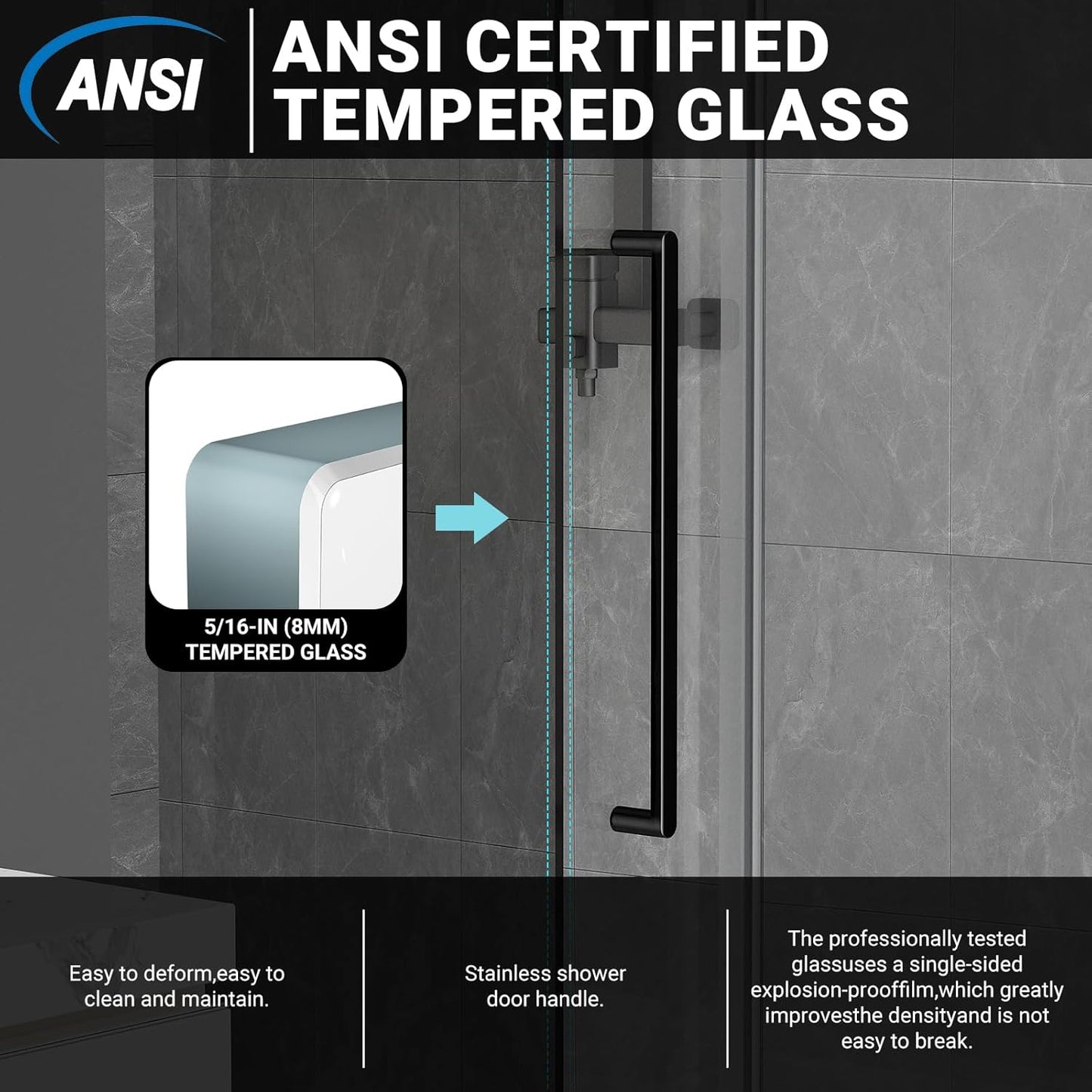 Elevate Your Shower Experience with the Modern 60" W x 76" H Frameless Sliding Shower Door - Sleek Black Design with Durable Tempered Glass and Stainless Steel Hardware