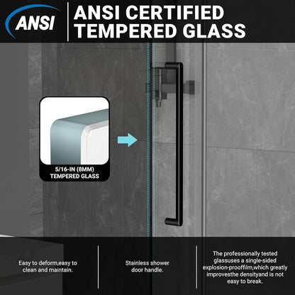 Elevate Your Shower Experience with the Modern 60" W x 76" H Frameless Sliding Shower Door - Sleek Black Design with Durable Tempered Glass and Stainless Steel Hardware