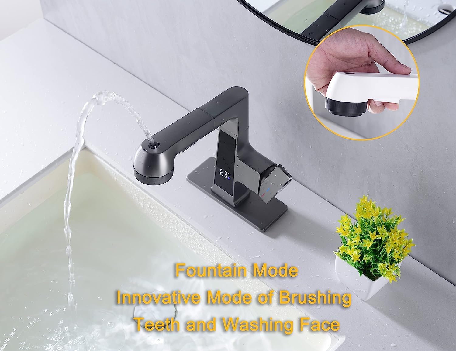 Transform Your Bathroom with the Modern LED Bathroom Faucet - Pull Out Sprayer & Temperature Display for Ultimate Convenience