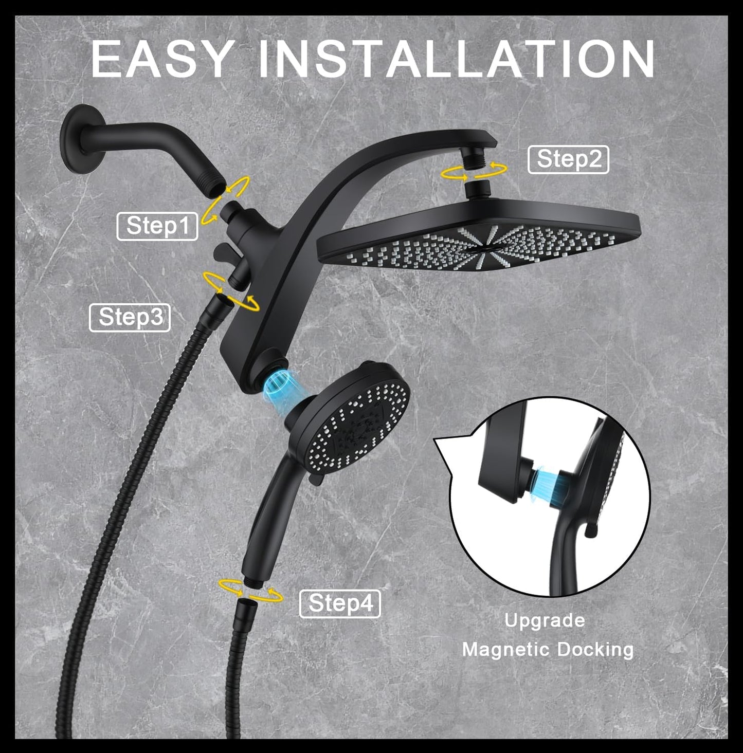 Experience Luxury with Our High-Pressure Rain Shower Head: Modern Handheld Spray Combo with 10 Versatile Settings and Magnetic Docking for Ultimate Comfort