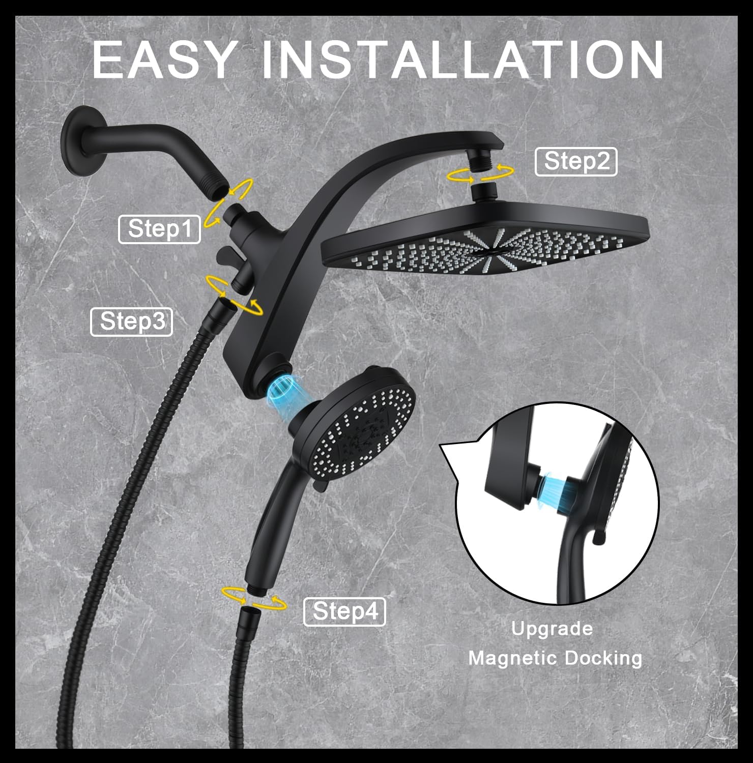 Experience Luxury with Our High-Pressure Rain Shower Head: Modern Handheld Spray Combo with 10 Versatile Settings and Magnetic Docking for Ultimate Comfort