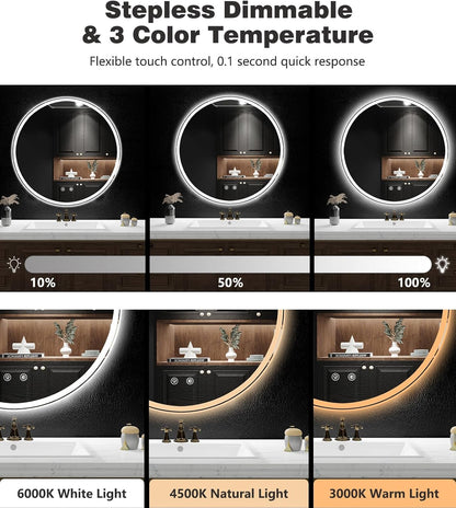 Transform Your Bathroom with Our 24-Inch Round LED Mirror – Anti-Fog, Dimmable Lighting, and Memory Function for a Spa-Like Experience