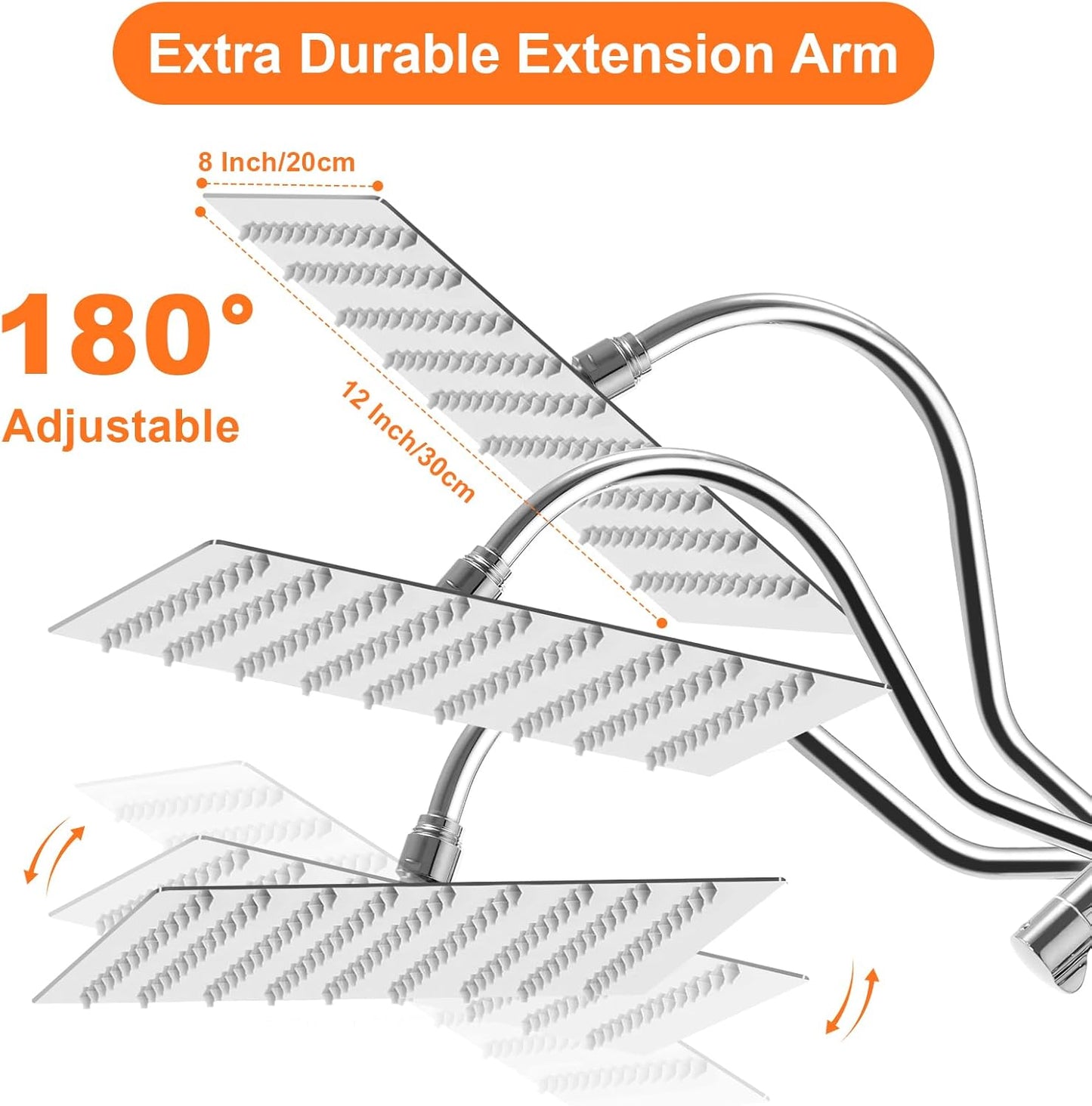 Transform Your Shower Experience with the 12" Rain Shower Head and Handheld Spray Combo - High Pressure Rectangular Showerheads with Adjustable Extension Arm and Slide Bar in Polished Chrome