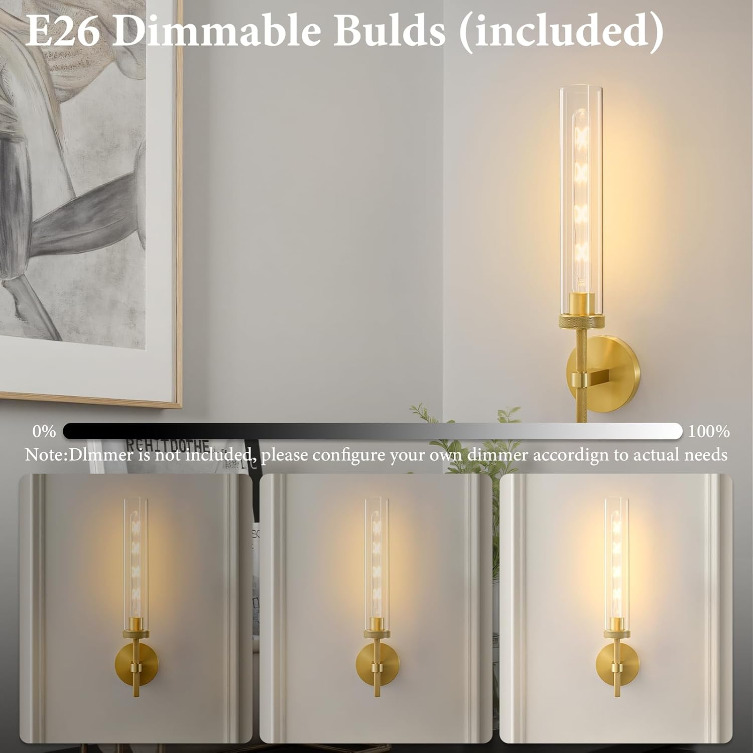 Elevate Your Space with the Brass Knurled Tube Wall Sconce - Set of 2 Luxury Modern Glass Lighting Fixtures for Stylish Indoor Illumination - Perfect for Bathrooms, Bedrooms, Living Rooms, and Hallways