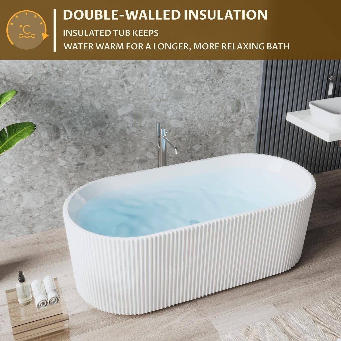 Sleek 67'' Freestanding Deep Soaking Bathtub - Luxurious, Non-Slip Acrylic Design with Chrome Drain and Ergonomic Comfort for Modern Bathrooms