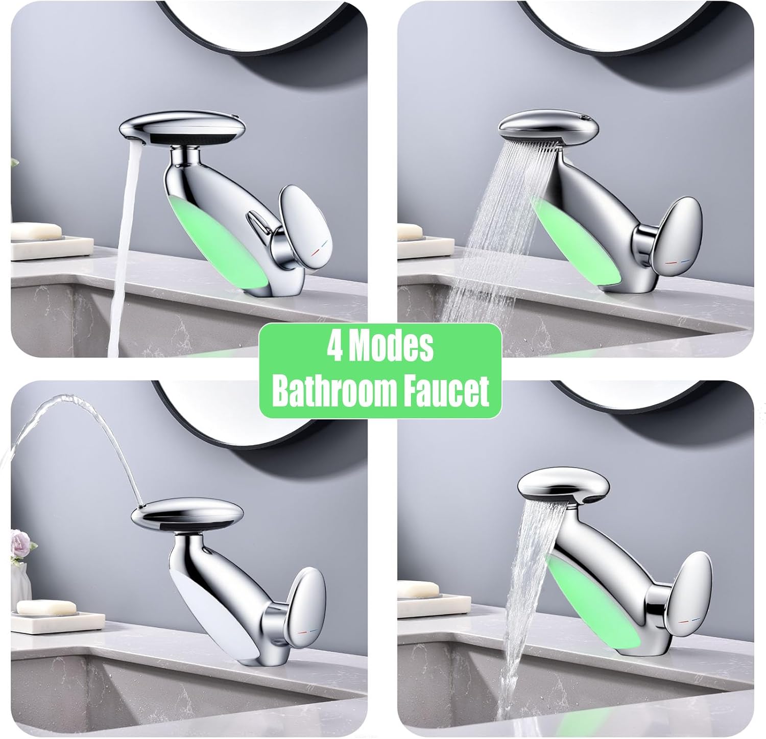 Transform Your Bathroom with the LED Touch On Faucet: Modern Pull Out Sprayer & 4 Water Modes for Ultimate Convenience