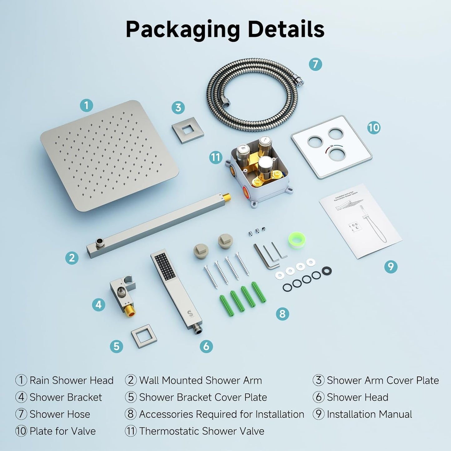 Indulge in Luxury with the 100℉ Thermostatic Shower System - 12" Brushed Nickel Rainfall Shower Head & Handheld Faucet Set with Shower Valve & Trim Kit