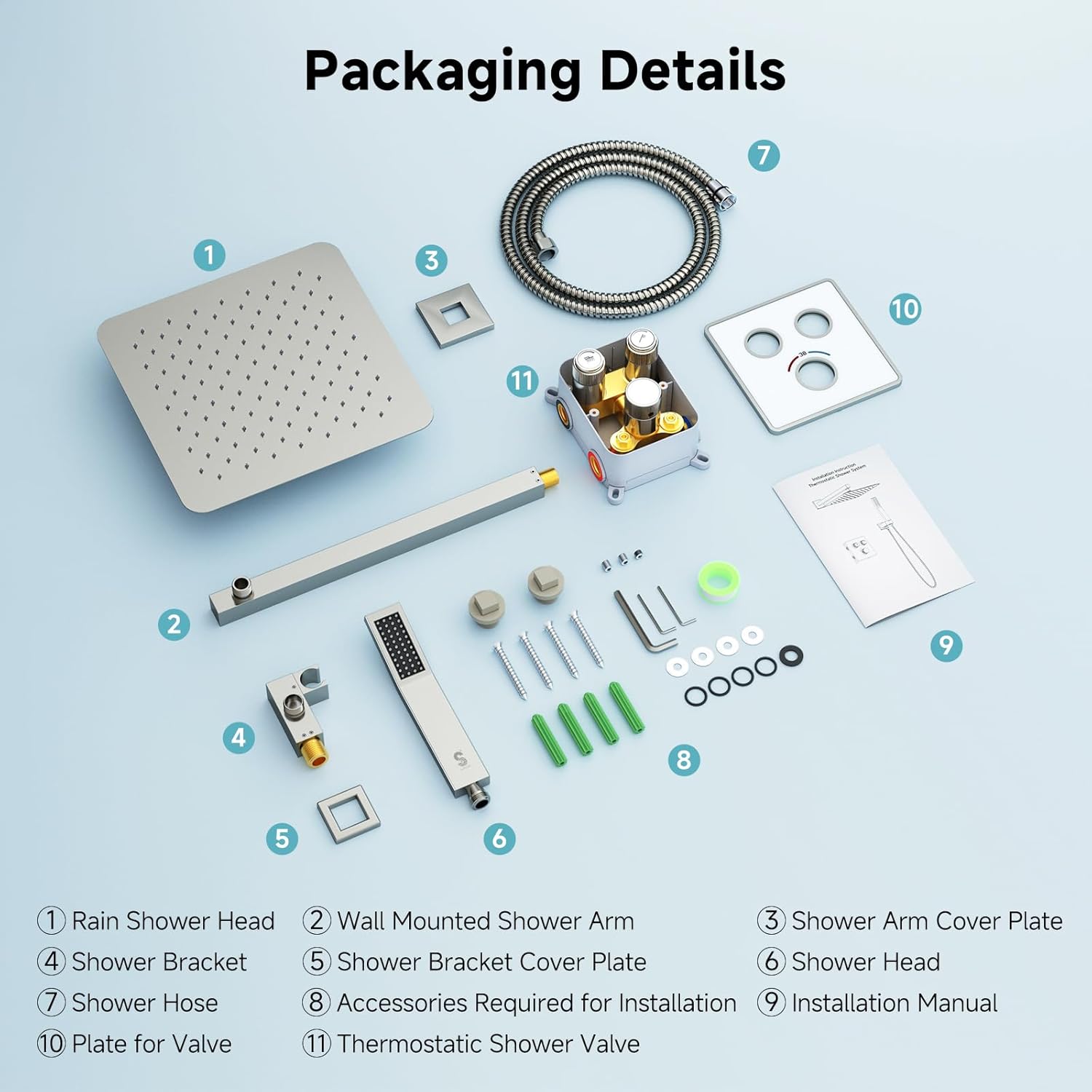 Indulge in Luxury with the 100℉ Thermostatic Shower System - 12" Brushed Nickel Rainfall Shower Head & Handheld Faucet Set with Shower Valve & Trim Kit