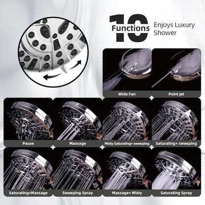 Transform Your Shower Experience with the 10 Functions High Pressure Handheld Shower Head - Featuring Built-In Pause Mode & Dual Power Wash Options, Complete with a Durable 6.5Ft Leakproof Hose & Metal Bracket