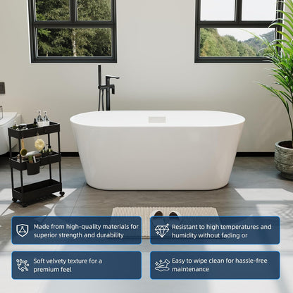 Luxurious 59'' Freestanding Deep Soaking Bathtub - Modern Oval Design with Integrated Overflow Drain, White Acrylic Finish