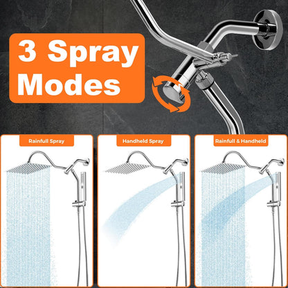 Transform Your Shower Experience with the 12" Rain Shower Head and Handheld Spray Combo - High Pressure Rectangular Showerheads with Adjustable Extension Arm and Slide Bar in Polished Chrome