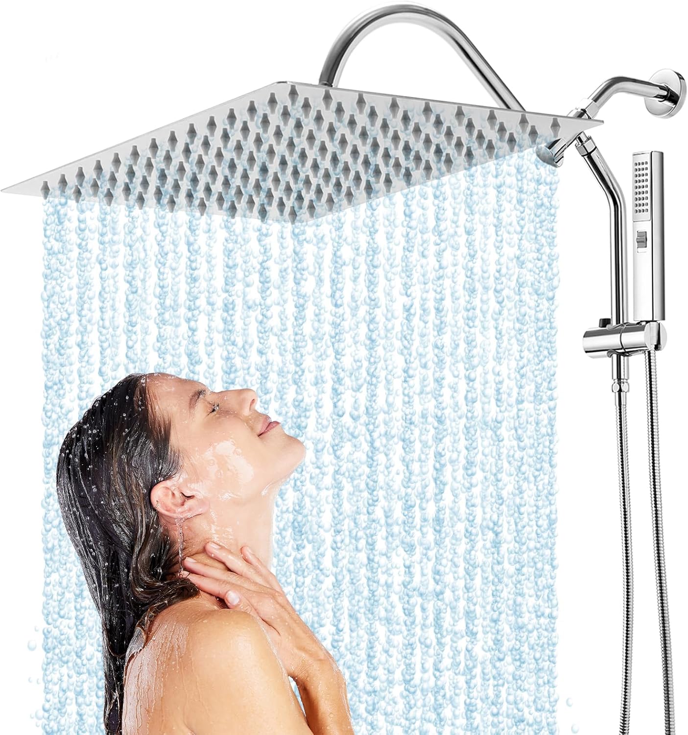 Transform Your Shower Experience with the 12" Rain Shower Head and Handheld Spray Combo - High Pressure Rectangular Showerheads with Adjustable Extension Arm and Slide Bar in Polished Chrome