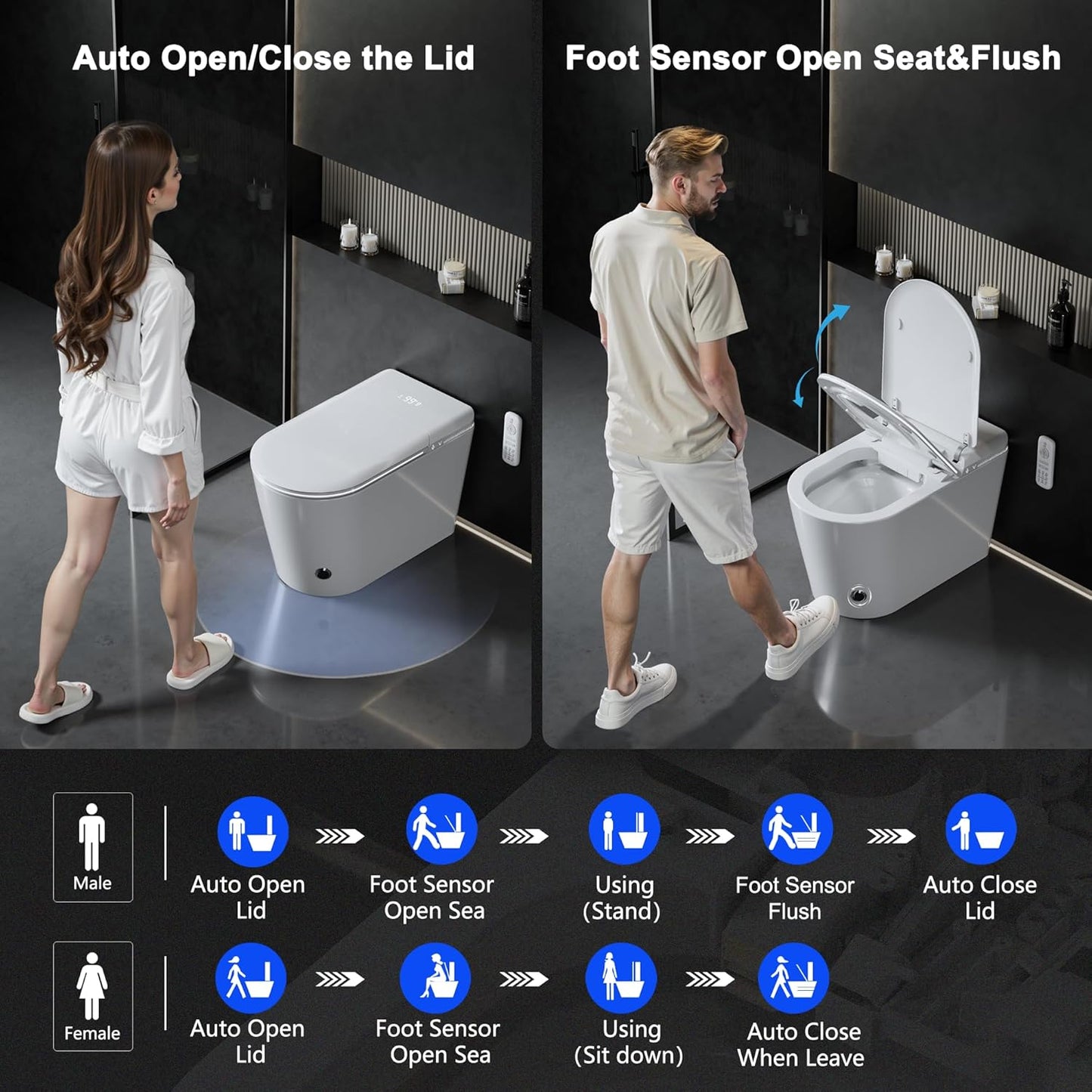 Experience Ultimate Luxury with the LOUPUSUO Smart Toilet: Heated Seat, Instant Warm Water, Remote Control Bidet, and Air Purification