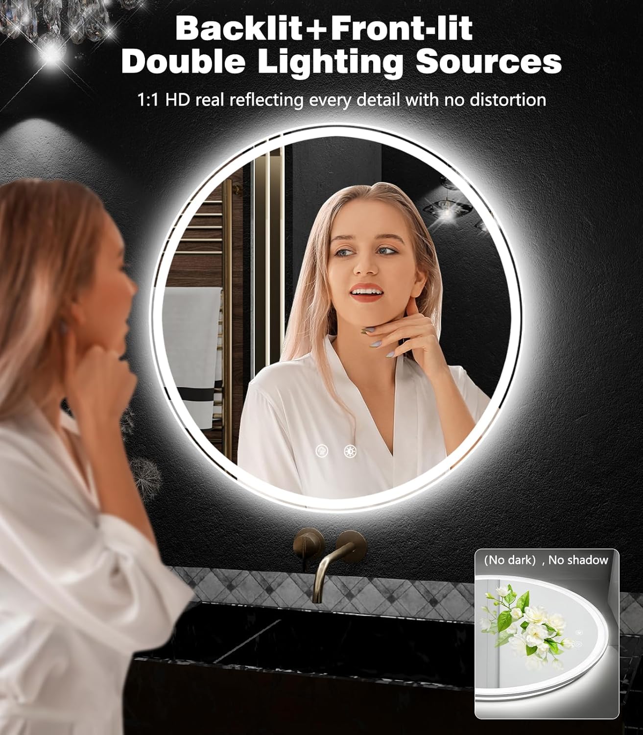 Transform Your Bathroom with Our 24-Inch Round LED Mirror – Anti-Fog, Dimmable Lighting, and Memory Function for a Spa-Like Experience