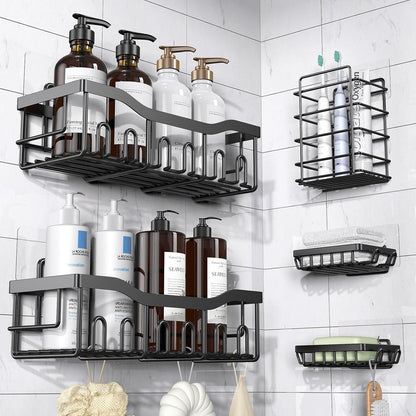 Transform Your Bathroom with Our 5-Pack Adhesive Shower Caddy Set - Rustproof Stainless Steel Organizers for Effortless Storage and Style!