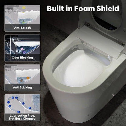 Revolutionary Smart Toilet with Built-In Bidet: Auto Open/Close, Foot Sensor, 1000g MaP Flushing Power, ADA Comfort Height, and Ambient Lighting for Ultimate Comfort and Hygiene