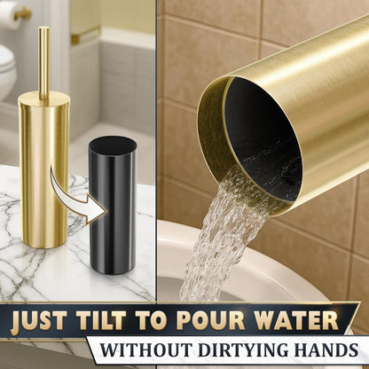 Elevate Your Bathroom with Our Luxurious Gold Toilet Brush and Holder Set - Durable Stainless Steel Design with Replaceable Head and Splash Protection