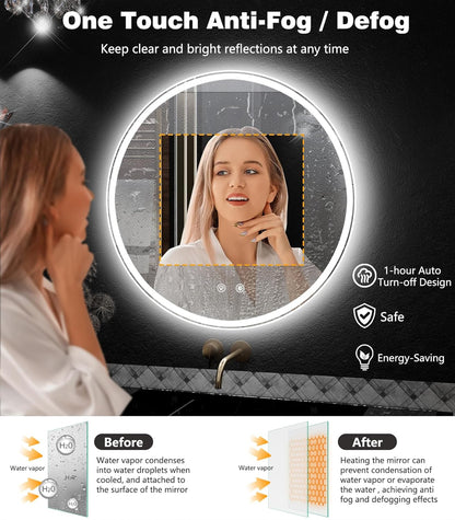 Transform Your Bathroom with Our 24-Inch Round LED Mirror – Anti-Fog, Dimmable Lighting, and Memory Function for a Spa-Like Experience