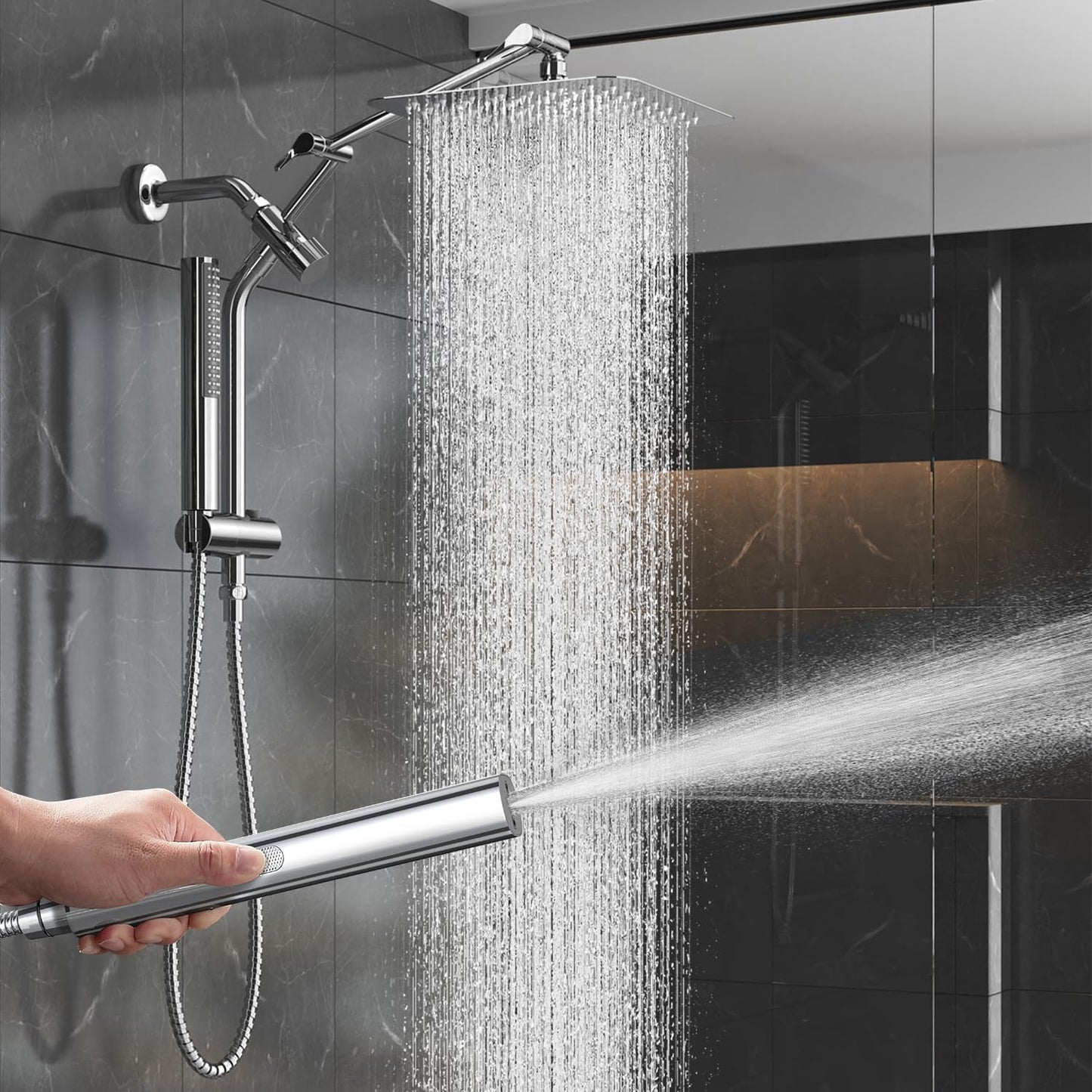 Indulge in Luxury with Our 10" All Metal Rain Shower Head & Handheld Combo – High Pressure, Adjustable Height, Chrome Finish for a Spa-like Experience at Home