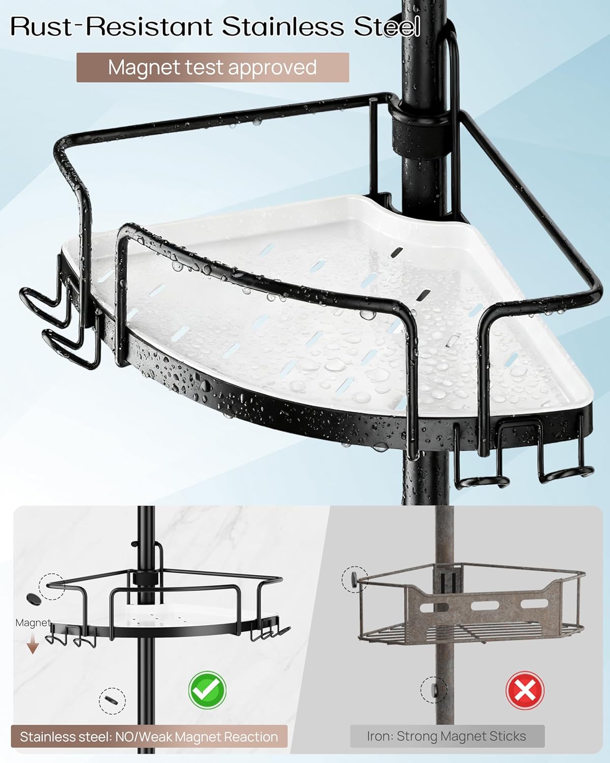 Transform Your Bathroom with Our Adjustable Corner Shower Caddy – Rust-Free Stainless Steel Organizer with Easy Setup and Ample Storage