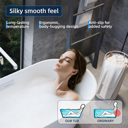 Luxurious 59'' Freestanding Deep Soaking Bathtub - Modern Oval Design with Integrated Overflow Drain, White Acrylic Finish