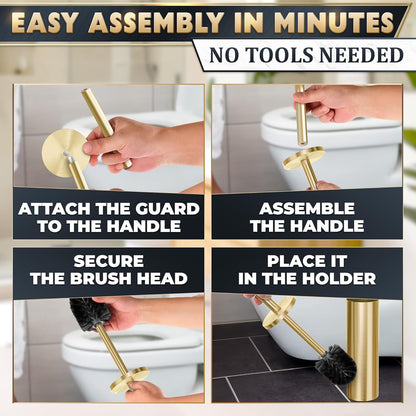 Elevate Your Bathroom with Our Luxurious Gold Toilet Brush and Holder Set - Durable Stainless Steel Design with Replaceable Head and Splash Protection