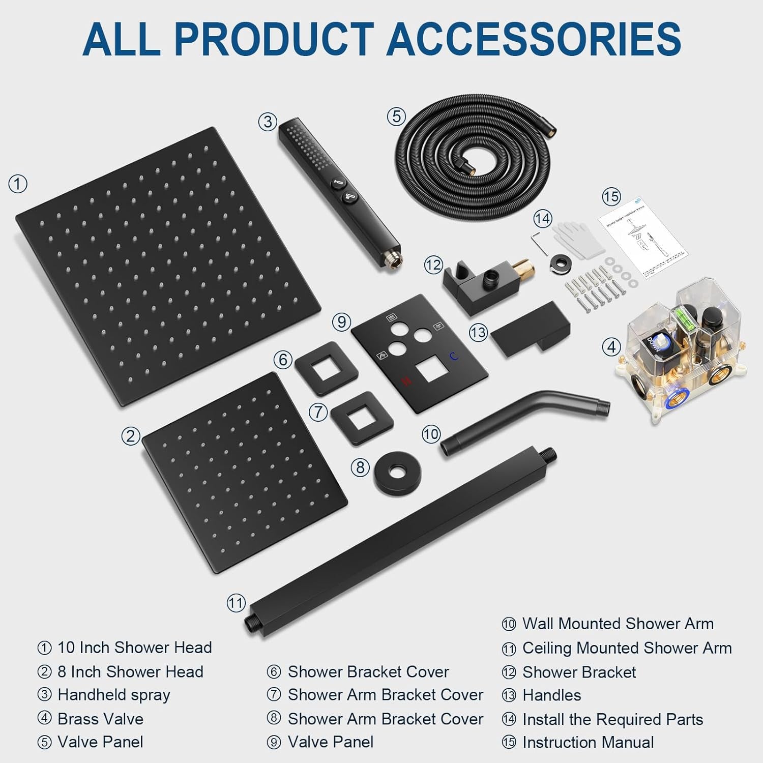 Elevate Your Shower Experience with the Matte Black 10" & 6" Ceiling Mount Shower System - Complete with Handheld Spray and Push Button Diverter