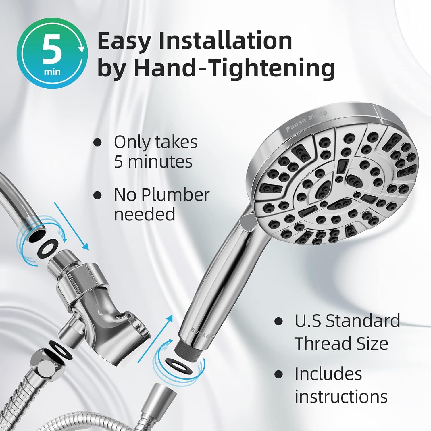 Transform Your Shower Experience with the 10 Functions High Pressure Handheld Shower Head - Featuring Built-In Pause Mode & Dual Power Wash Options, Complete with a Durable 6.5Ft Leakproof Hose & Metal Bracket