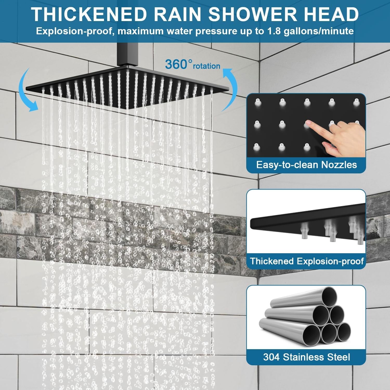 Elevate Your Shower Experience with the Matte Black 10" & 6" Ceiling Mount Shower System - Complete with Handheld Spray and Push Button Diverter